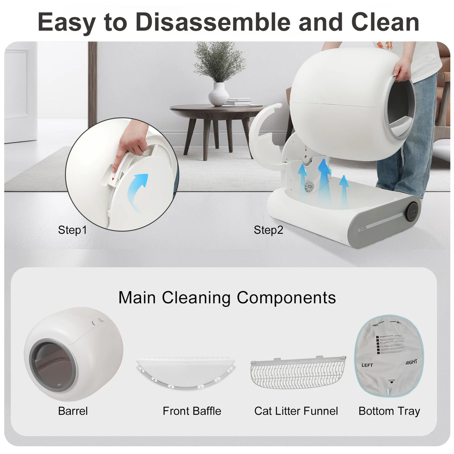 DOEL Smart Self Cleaning Cat Litter Box With App Control 2 4G WiFi