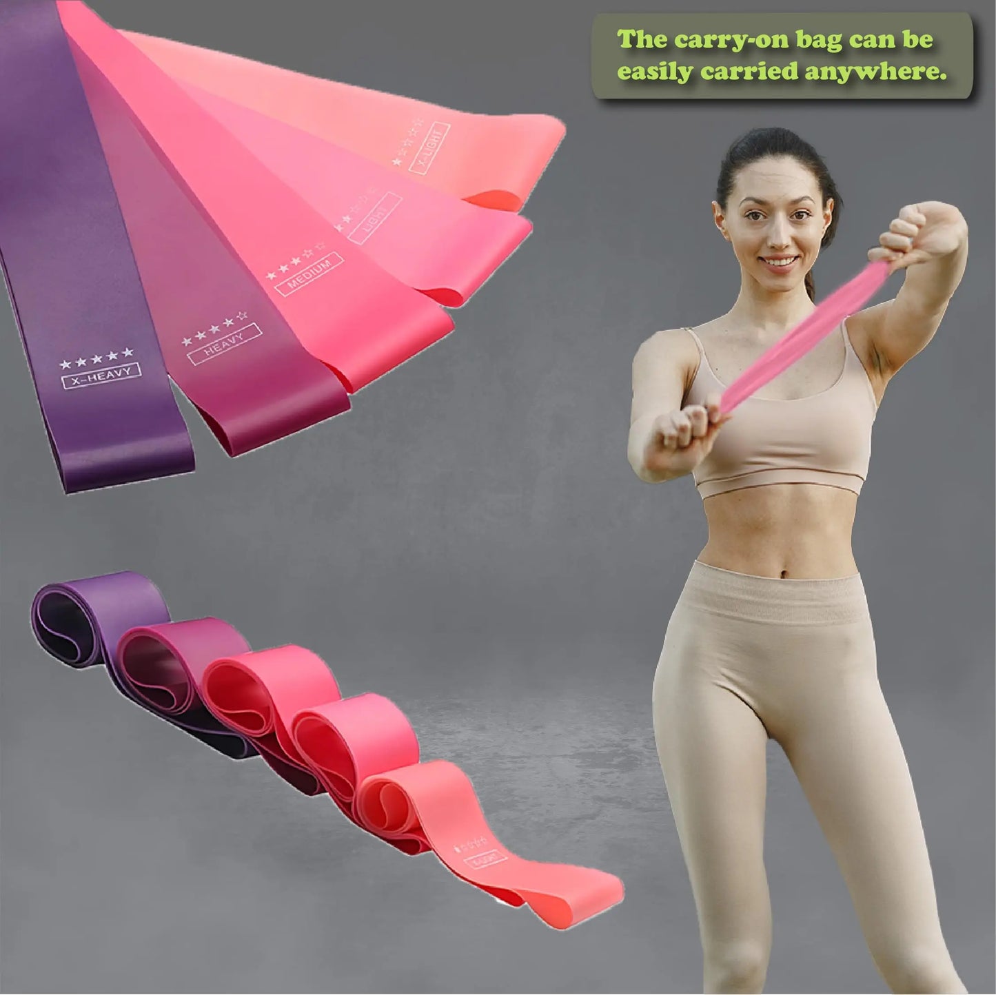 5 Piece Resistance Bands Set Elastic Loop for Yoga Pilates