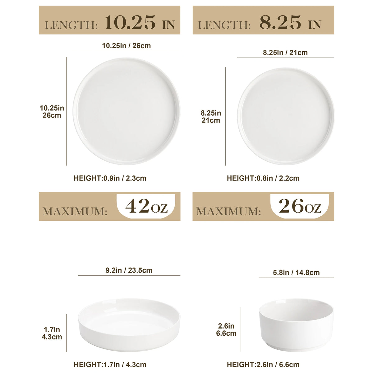 Malacasa Ceramic Dinner Plate Set With Sturdy Half Standing Edge