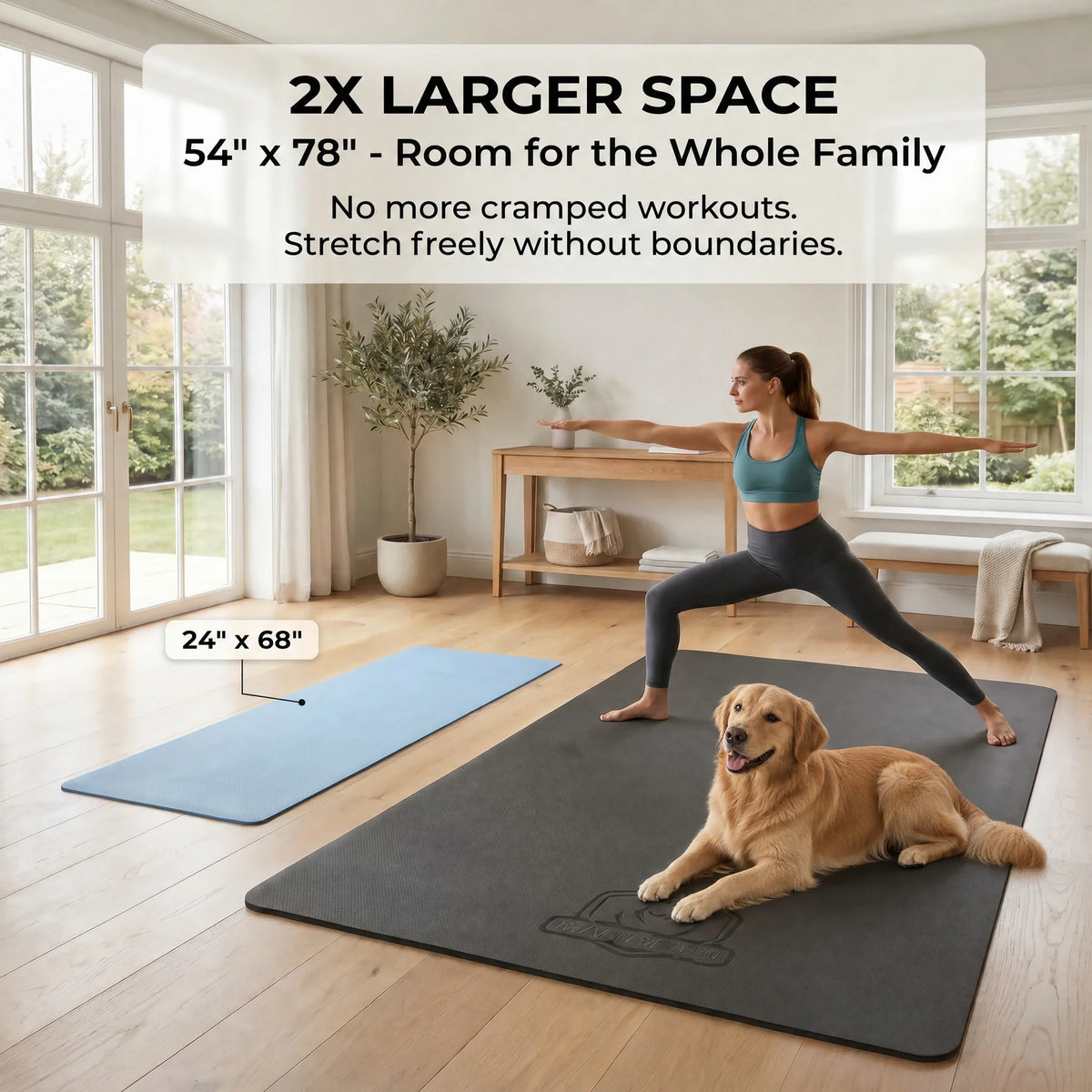HAPBEAR Extra Wide Large Yoga Mat,48×72 Inch 6mm/8mm Thick TPE Eco‑Friendly Mat,Double‑Sided Non‑Slip Surface,Portable Exercise Fitness Mat with Storage Bag & Straps for Pilates,Home Gym & Full‑Body Workouts