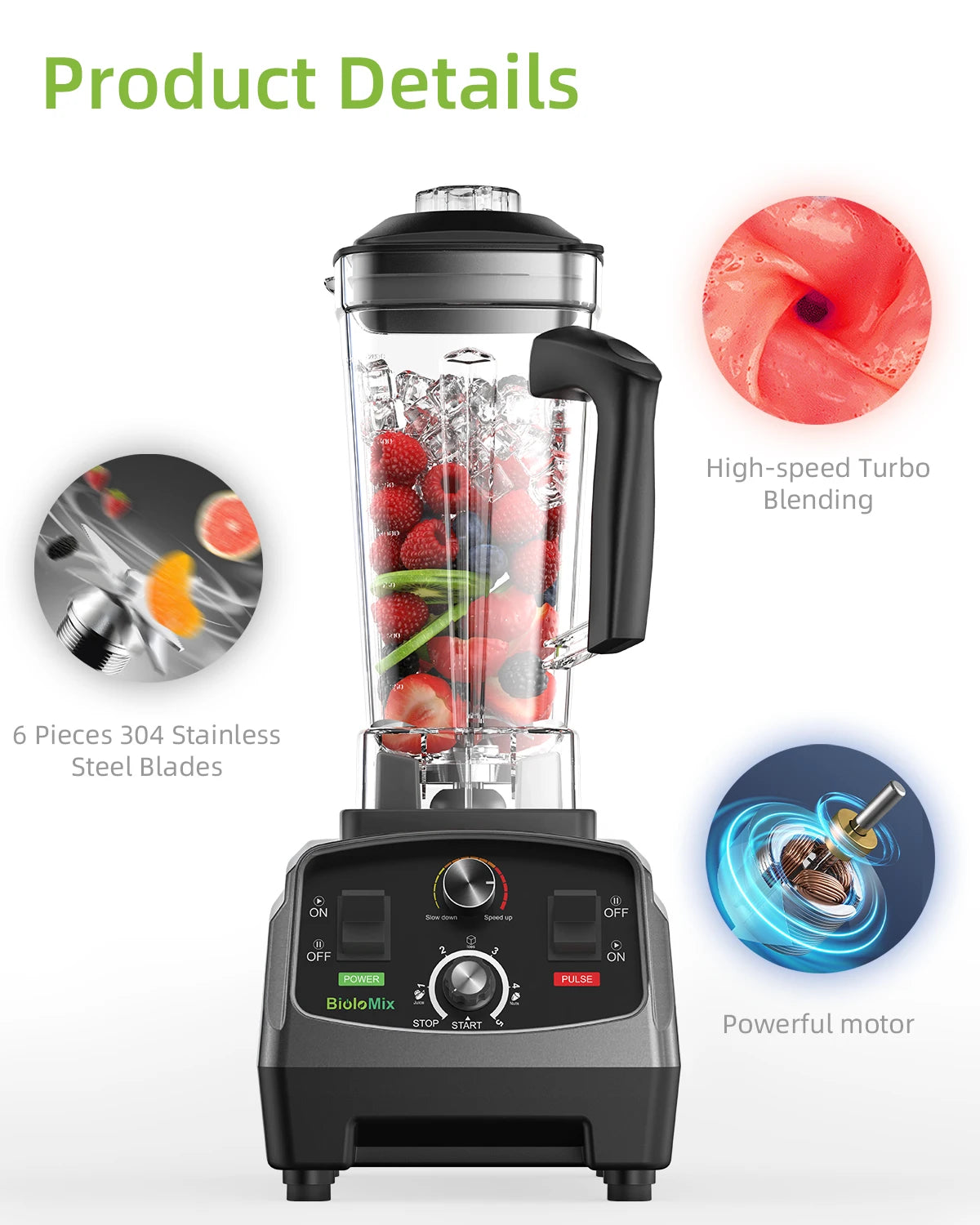 BioloMix Heavy Duty Timer Blender Juicer And Food Processor