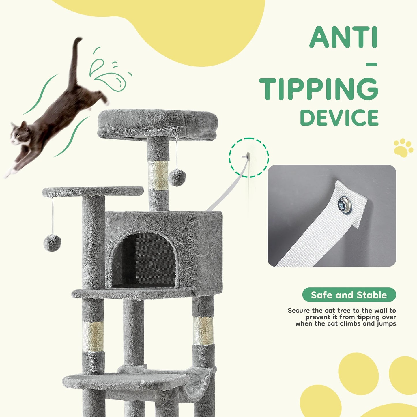 JHK Cat Tree Tall Multi Cat Climbing Tower Indoor Cats