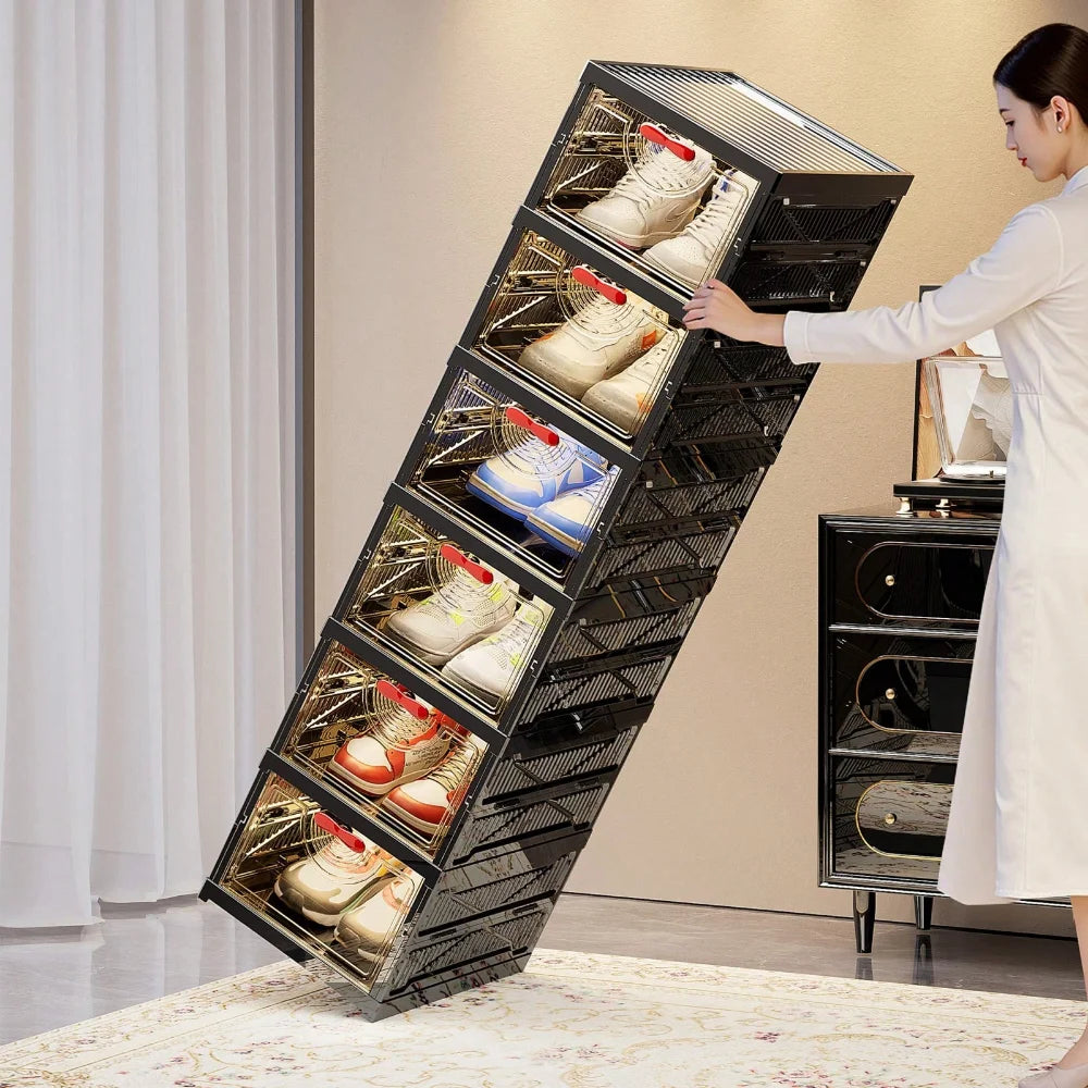 Foldable Shoe Box 6 Layer Transparent Storage For Entryway