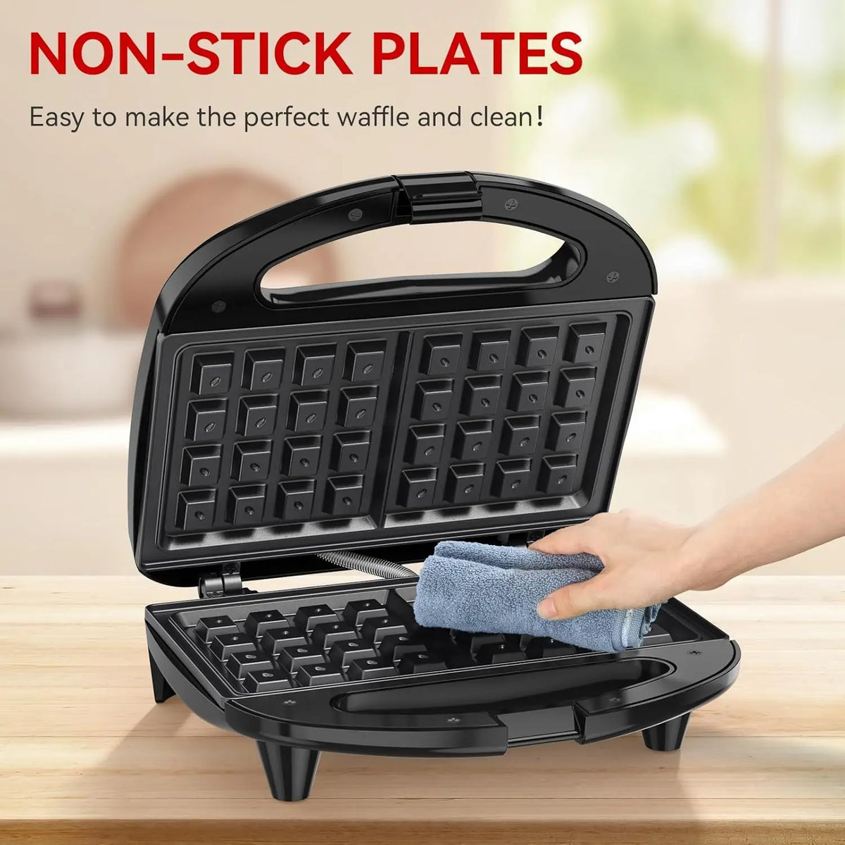 Waffle Maker, 2 Slice Non-Stick Waffle Iron, Belgian Waffle Machine with Indicator Lights, PFOA Free, Perfect for Breakfast and Snacks, 750W