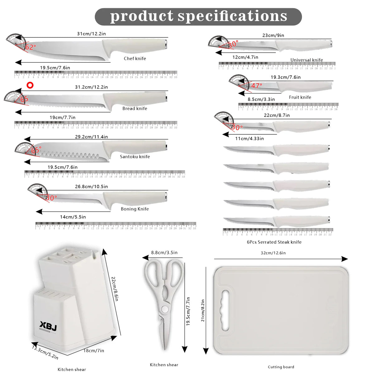 Knife Set, 15 Piece Knife Block Set with Built-in Sharpener, Dishwasher Safe, Rust Resistant, Stainless Steel