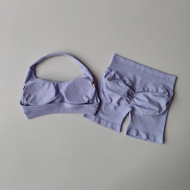 Seamless Breathable Yoga Bra And Shorts Set For Women