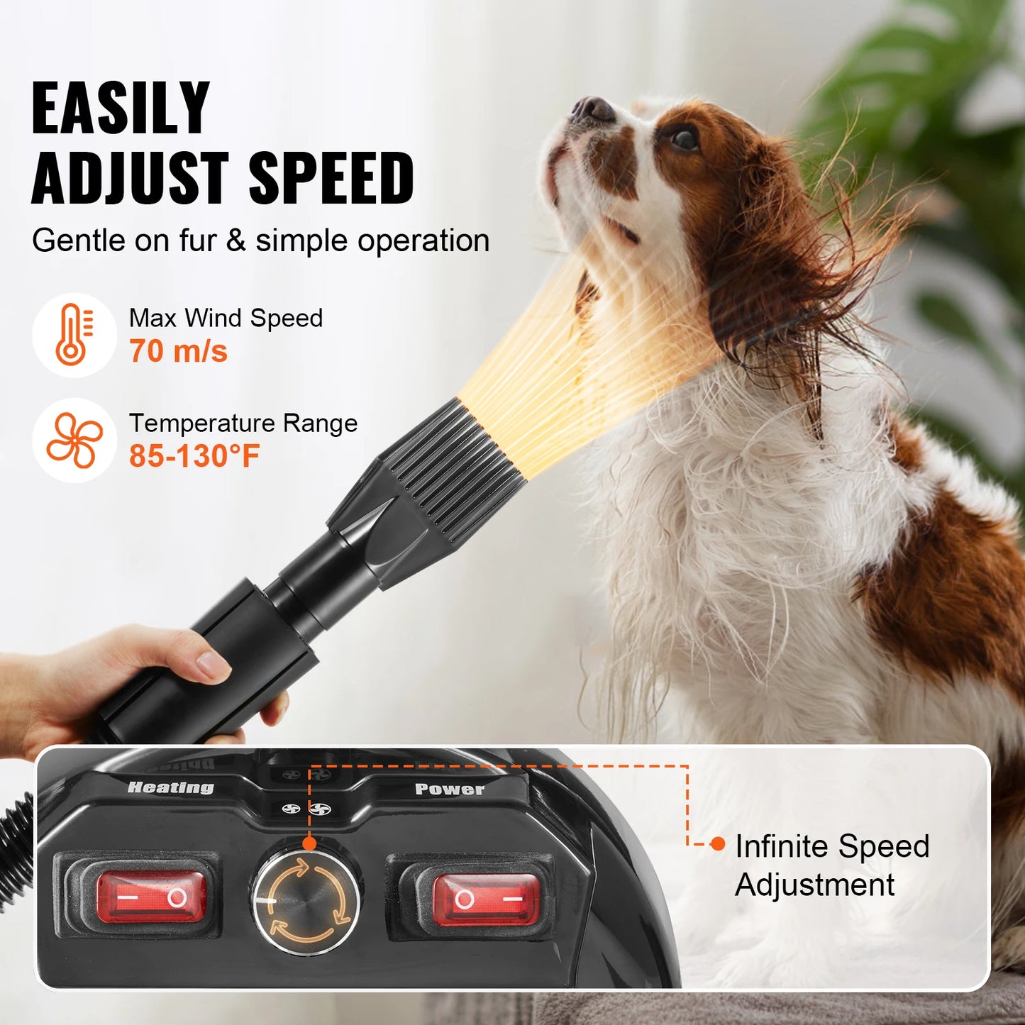 SucceBuy 2000W 2 7HP Dog Dryer With Adjustable Speed Nozzles