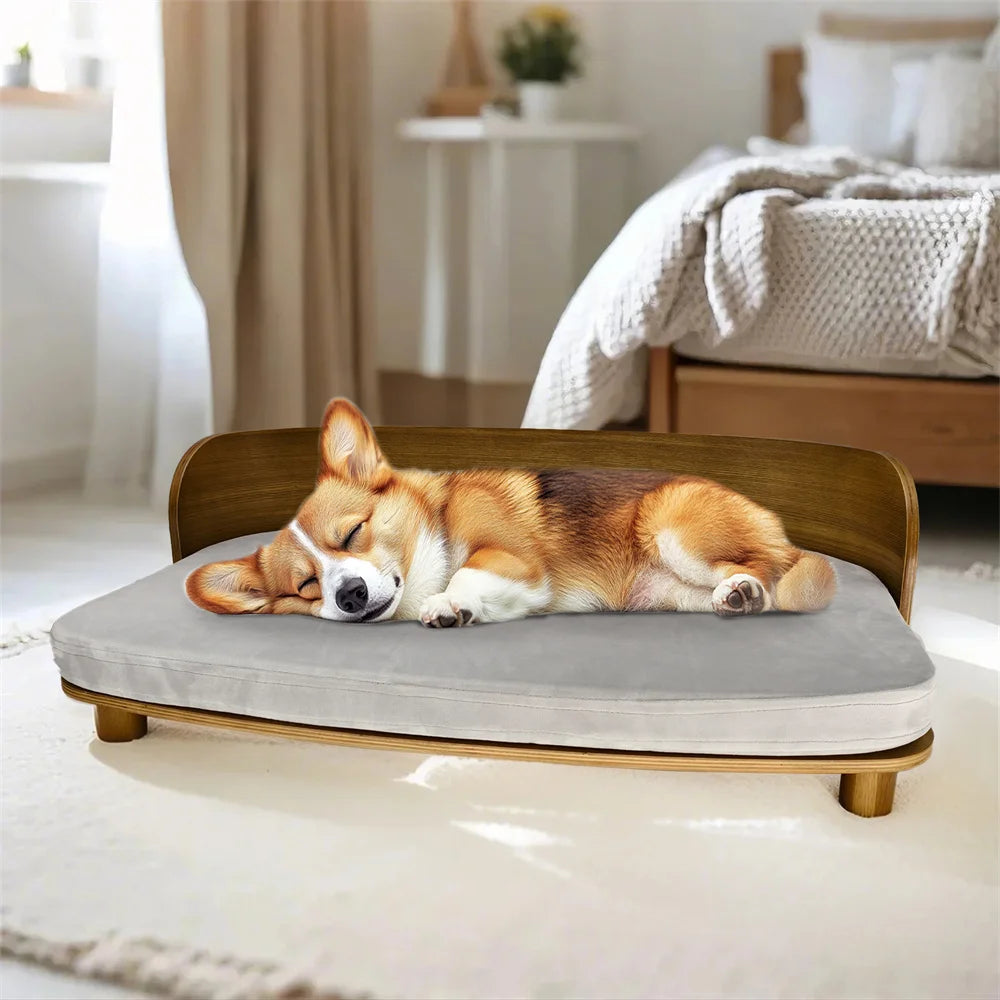BORWART Elevated Pet Sofa Wood Bed for Small Dogs
