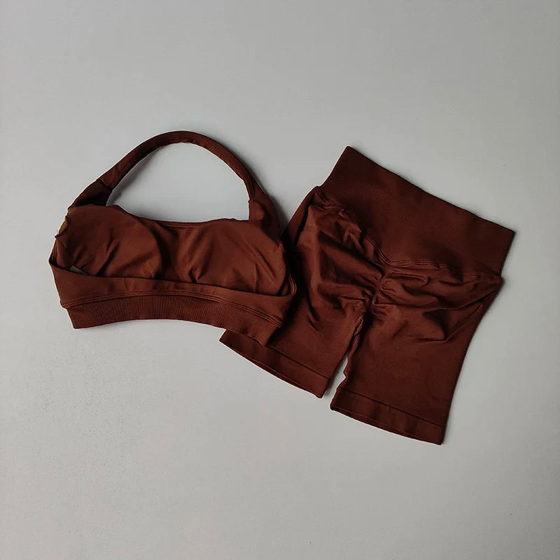Seamless Breathable Yoga Bra And Shorts Set For Women