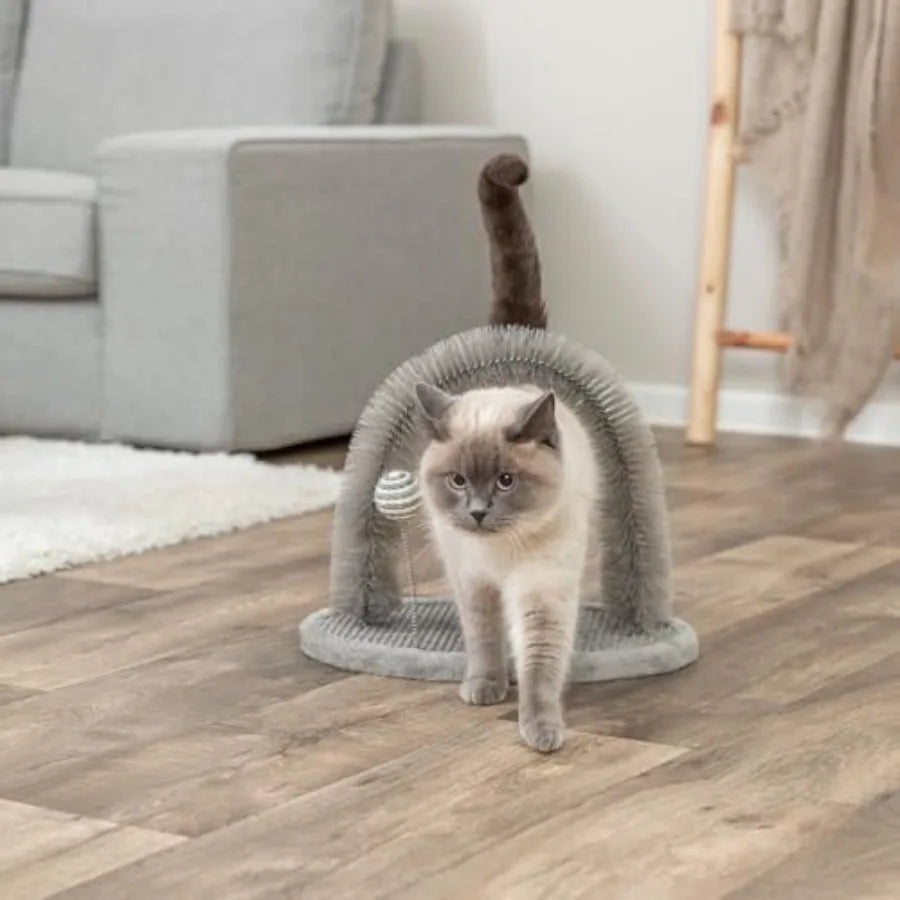Self-Grooming Cat Scratcher with Brush Reduces Shedding