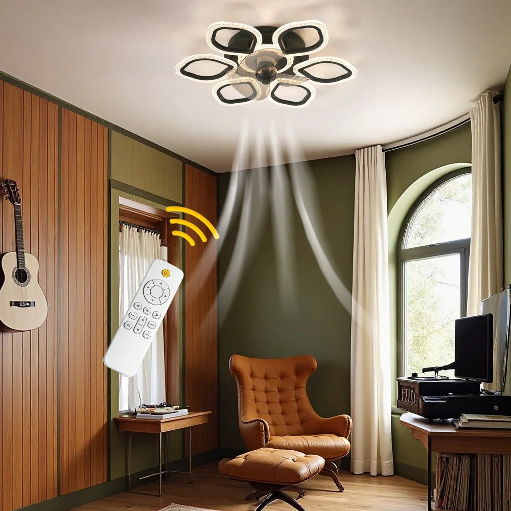 Iron Ceiling Fan Light With Remote Control And Stepless Dimming