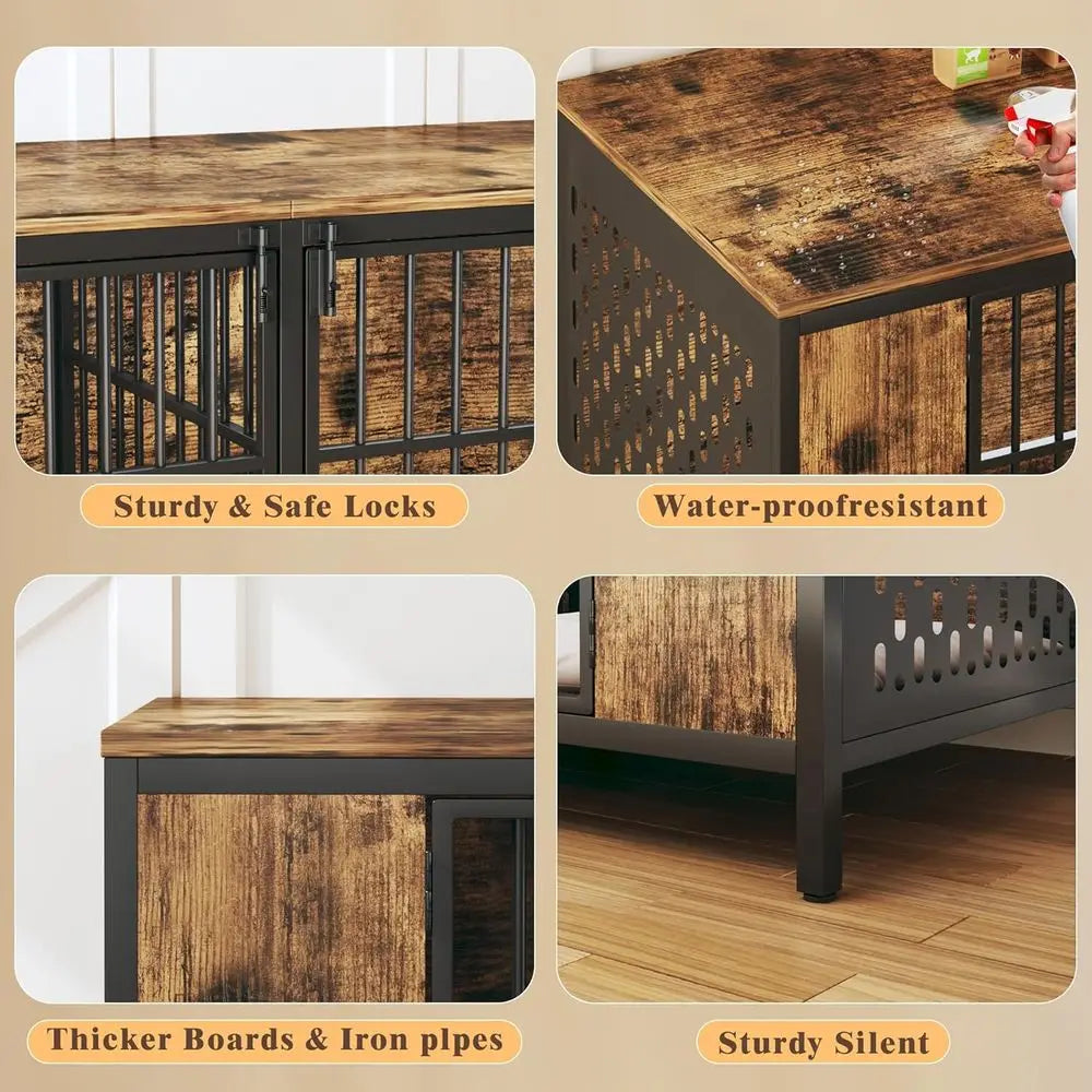 Sturdy Double Dog Kennel Cage Built With Metal And Wood
