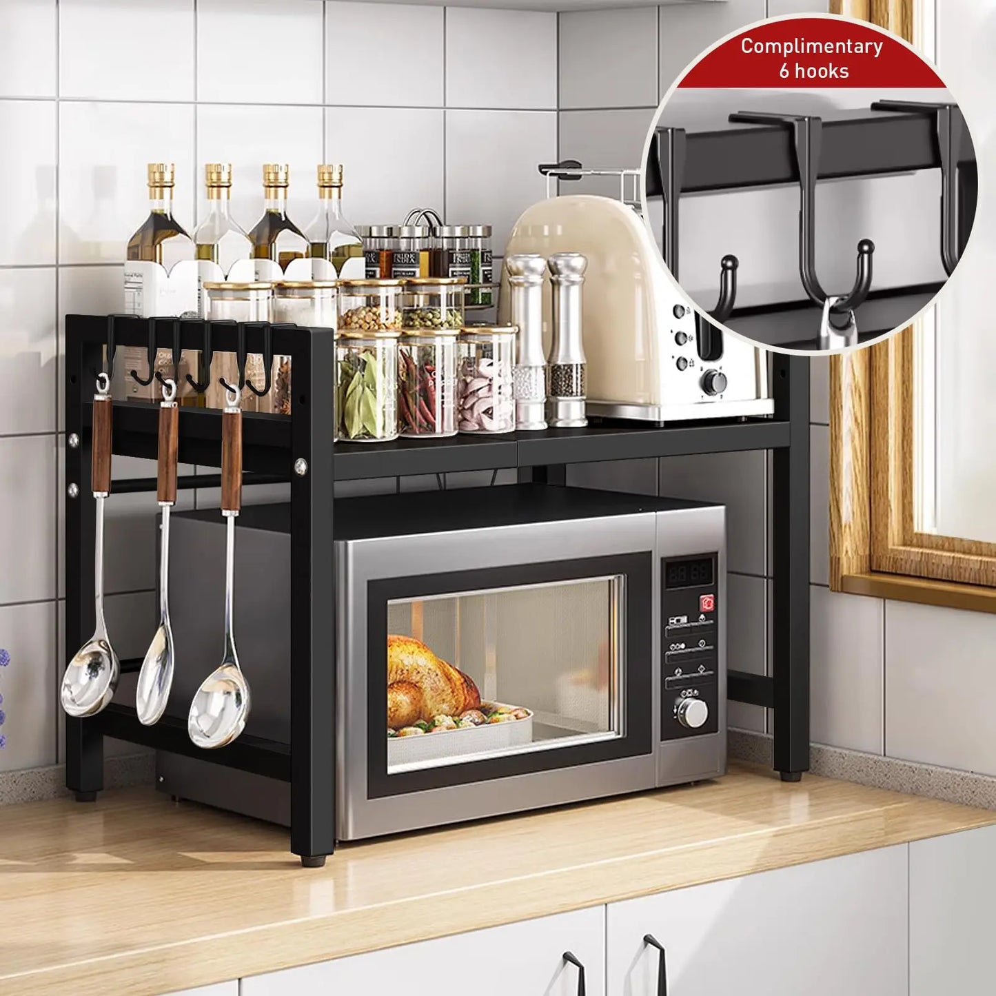 Expandable Microwave Shelf Organizer For Kitchen Countertop Storage