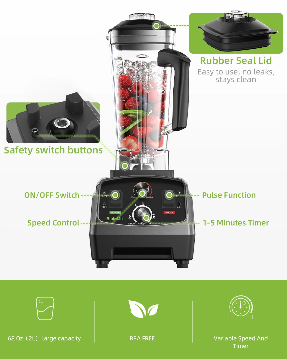 BioloMix Heavy Duty Timer Blender Juicer And Food Processor