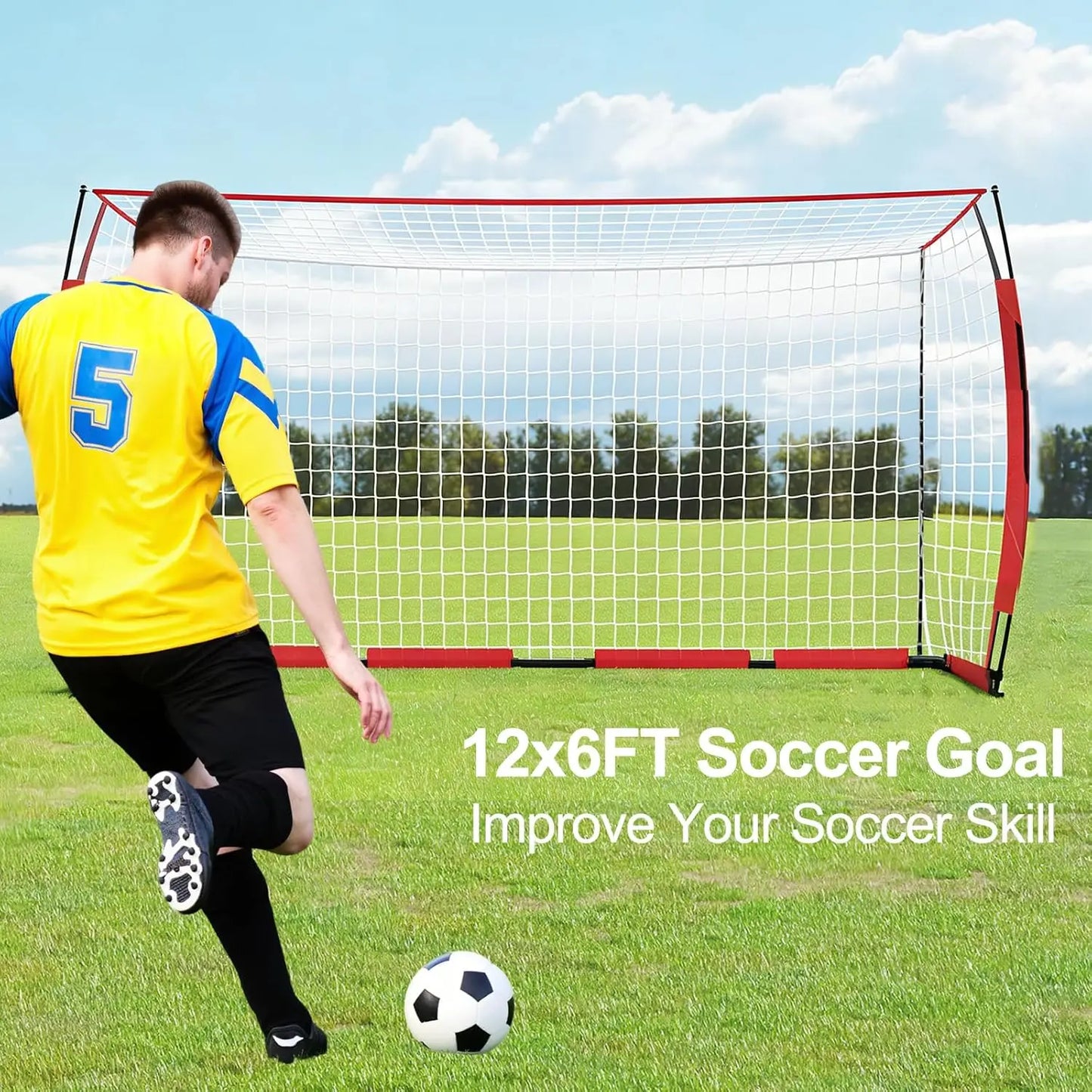 HiMISS Heavy Duty Steel Soccer Goal Foldable With Fiberglass Poles