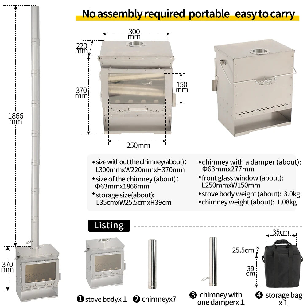 Soomloom Compact Portable Titanium Wood Burning Stove For Outdoor Camping And Grilling Adventures