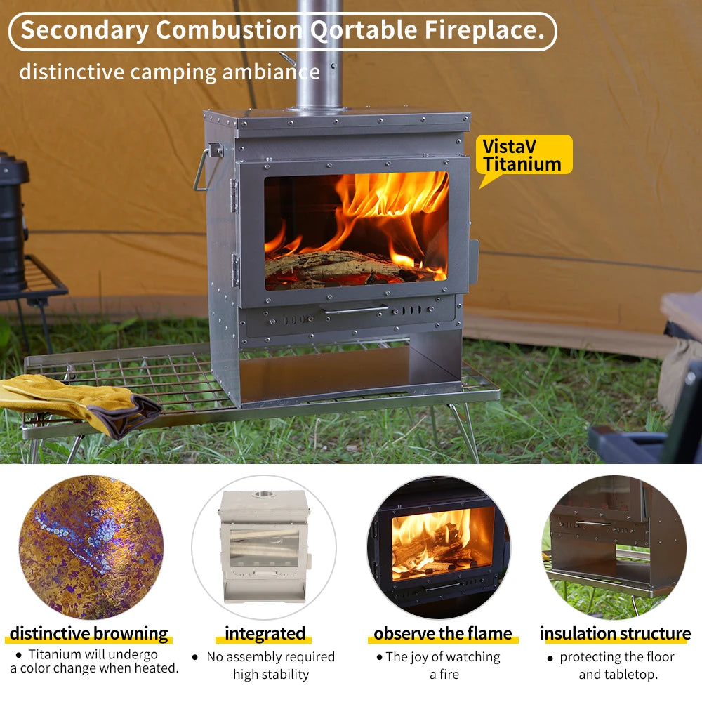 Soomloom Compact Portable Titanium Wood Burning Stove For Outdoor Camping And Grilling Adventures