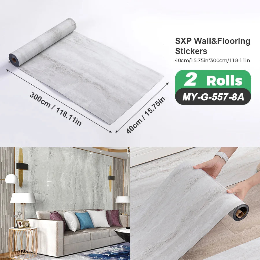 Two Rolls Self-Adhesive Wall And Floor Sticker Wood Grain Marble Design