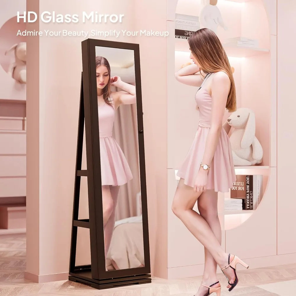 360 Swivel Jewelry Mirror Cabinet With Lock And Storage
