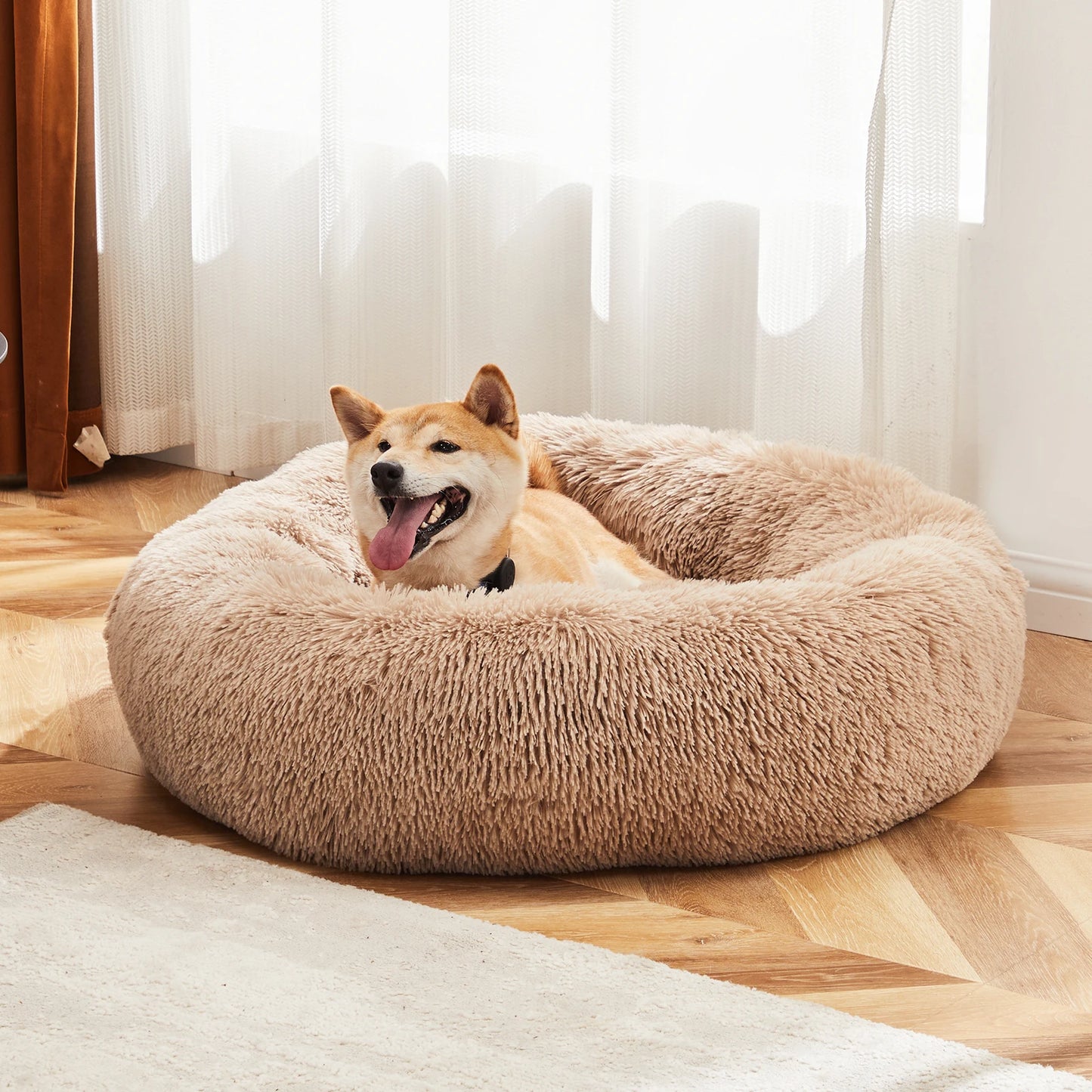 JHK Calming Dog Bed for Medium to Large Dogs Washable Plush Faux Fur Anti Slip