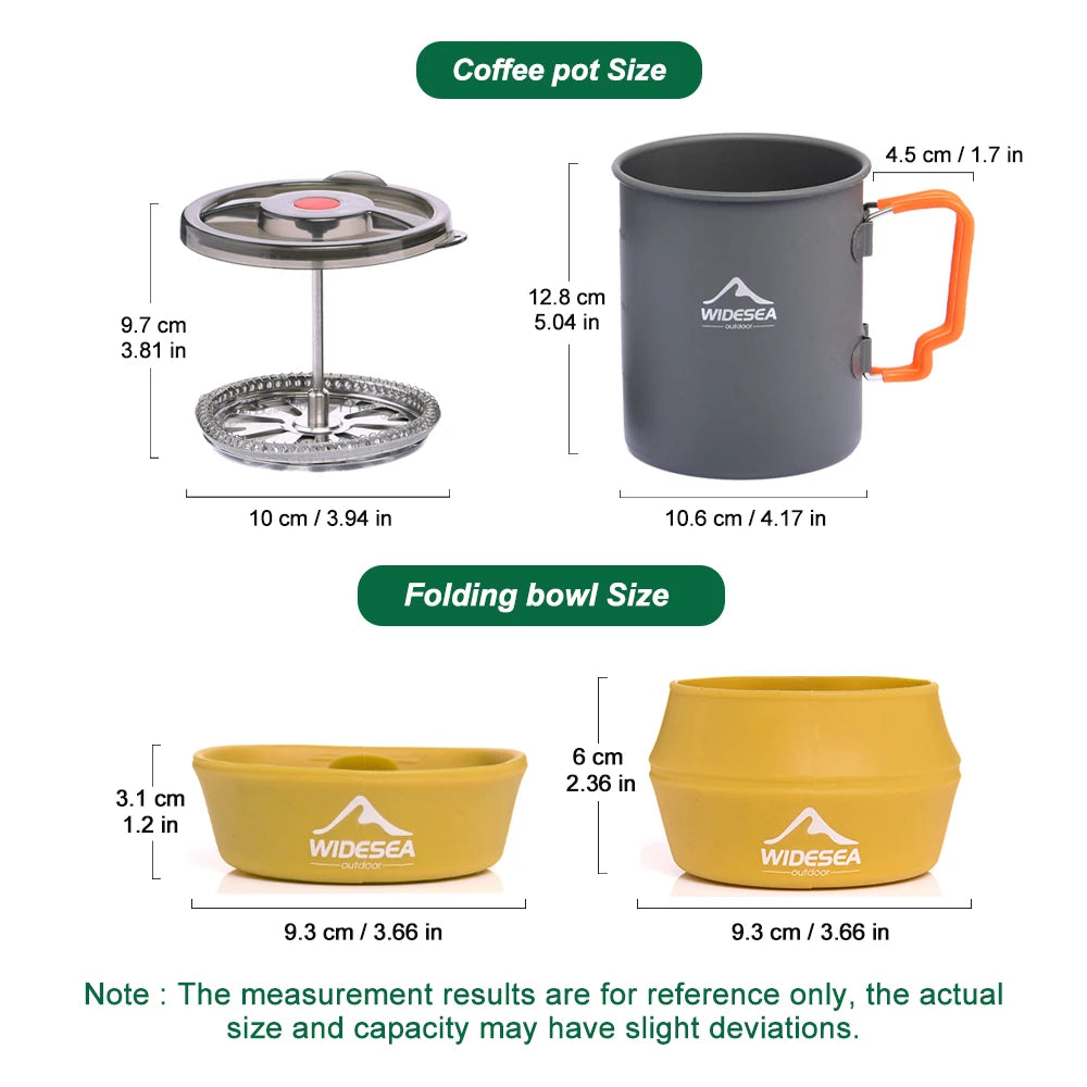 Widesea Camping Coffee Pot Set French Press Aluminum With Foldable Bowls