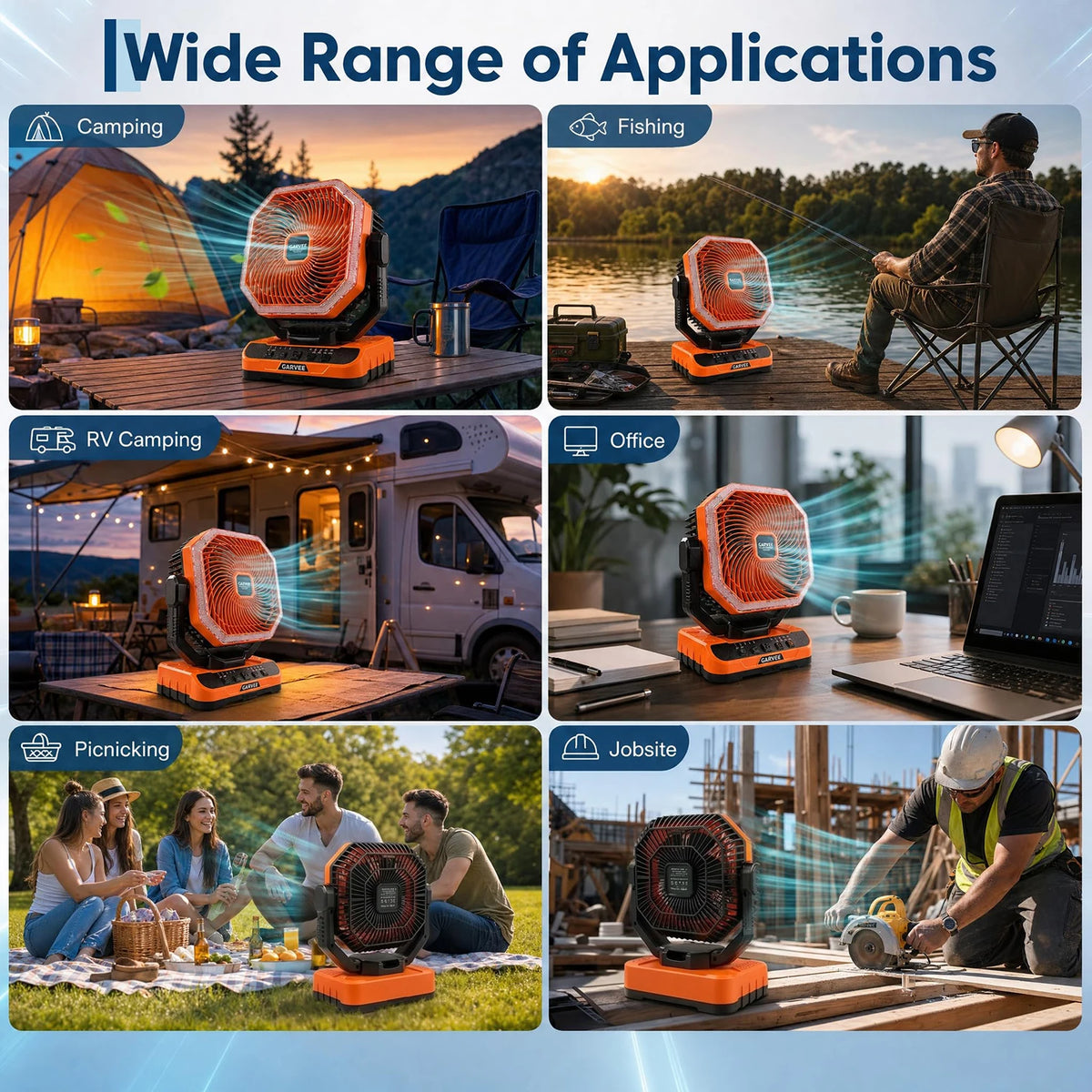 Himiss Portable Camping Fan With Remote Timer Led Light And 5 Speeds
