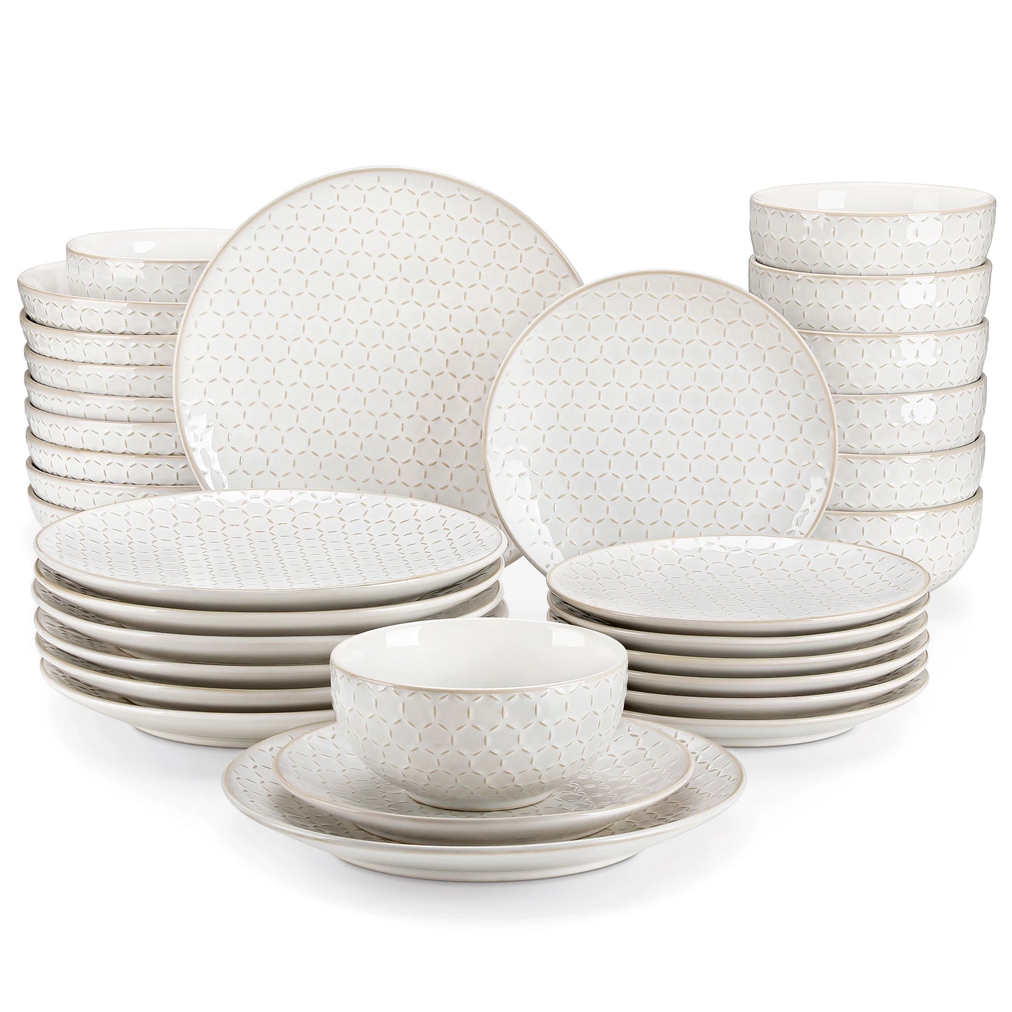 Malacasa Lydia Stoneware Dinner Set Embossed Dinnerware