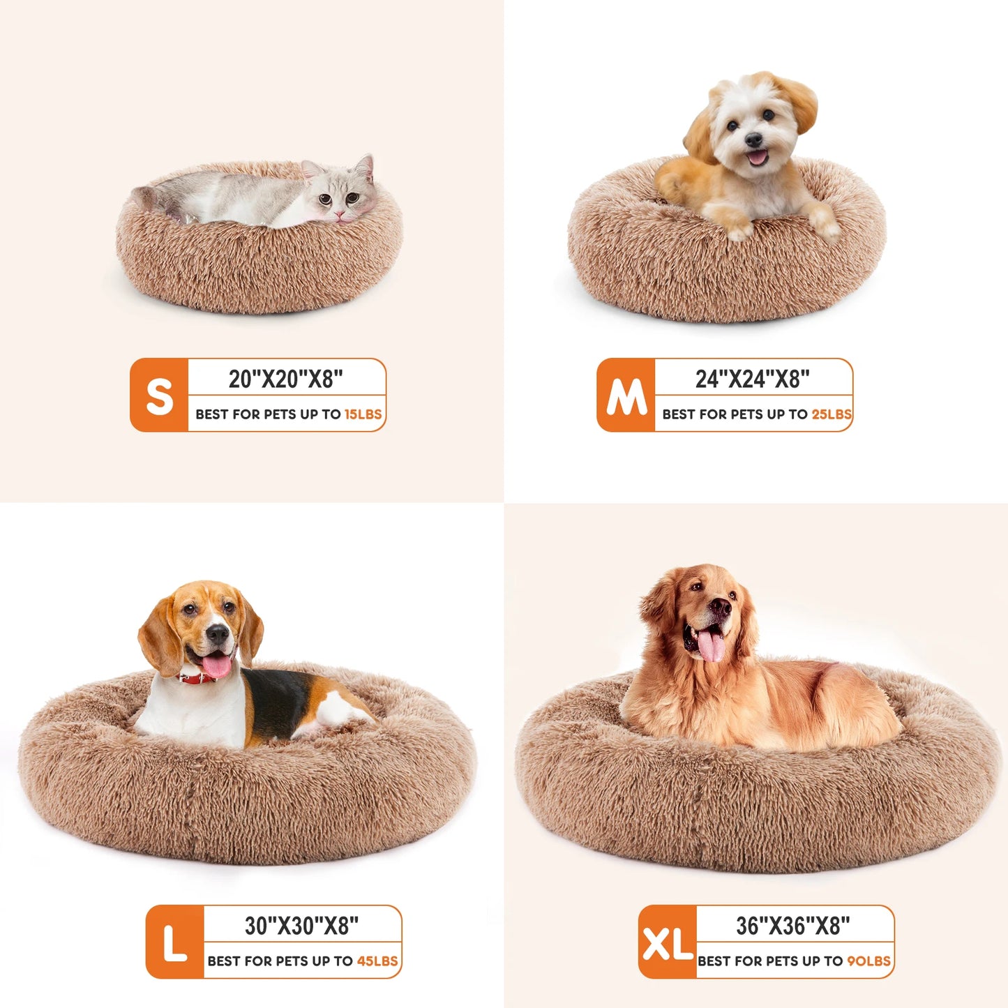 JHK Calming Dog Bed for Medium to Large Dogs Washable Plush Faux Fur Anti Slip