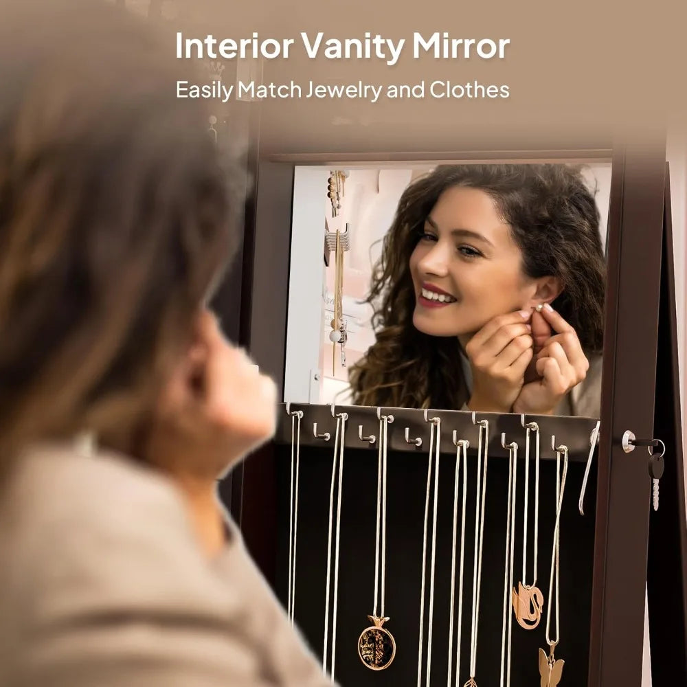 360 Swivel Jewelry Mirror Cabinet With Lock And Storage