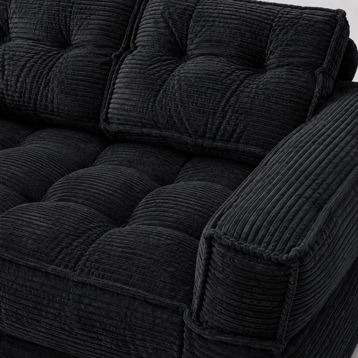 51" 2-Seater Modular Corduroy Sofa with Chaise, 2-in-1 Boneless Convertible Floor Couch, Lazy Double Sofa with Armrest for Living Room, Black