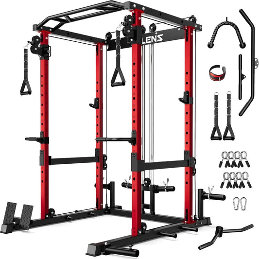 Squat Rack For Home Gym 2000Lbs Capacity With Adjustable Pulley System