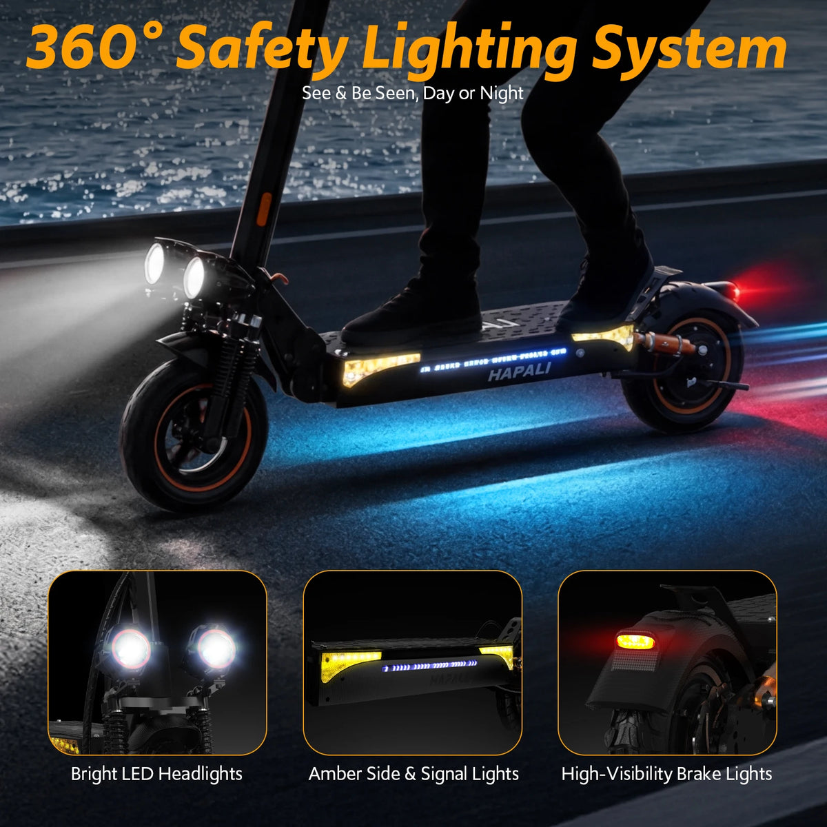 Off Road Electric Scooter, Dual Suspension & Side Light Folding E-Scooter for Adult, 48V 15AH, 1200W Motor Up to 31Mph & 31Miles, 11" All Terrain Tire