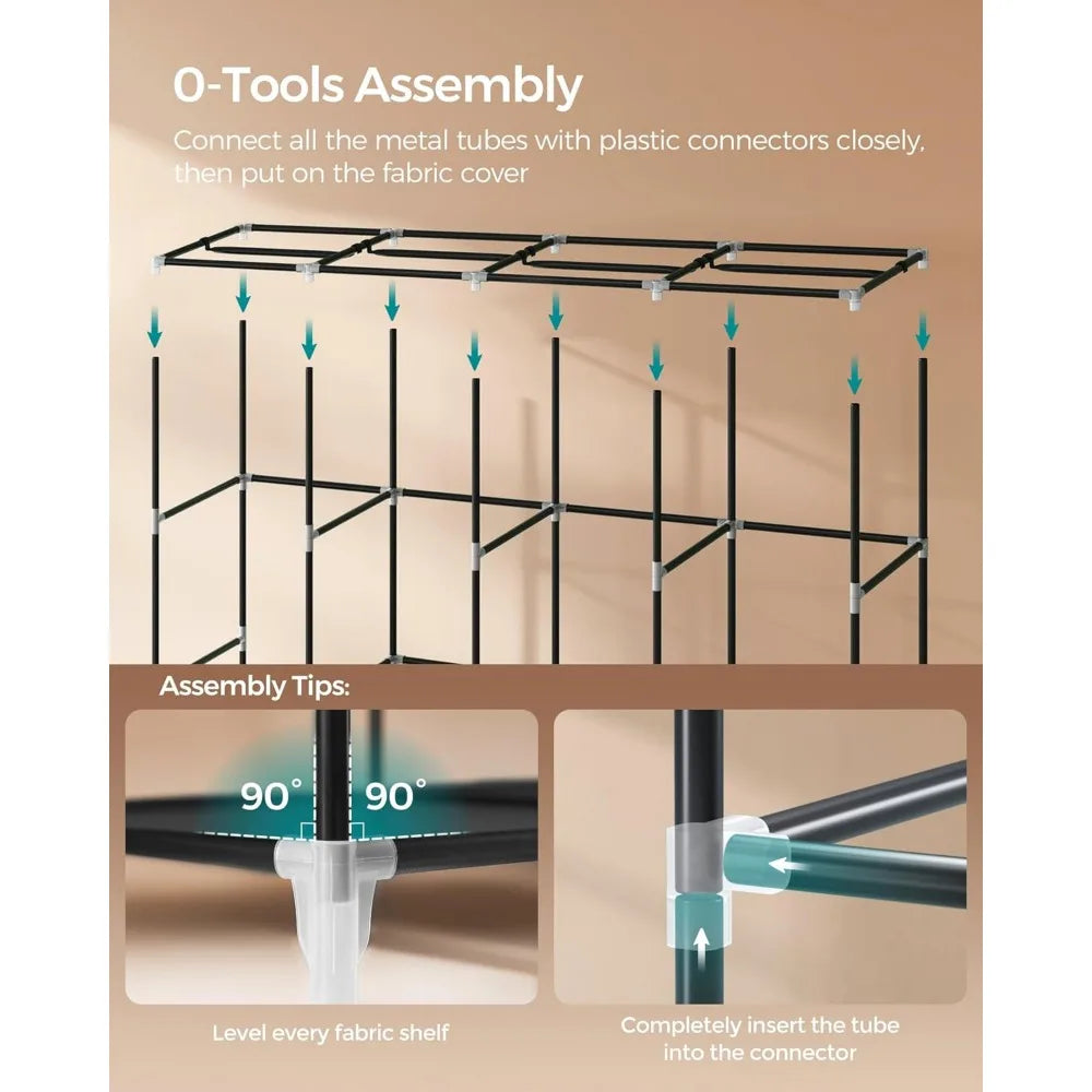 NBVCX Portable Closet Organizer With Cover And Hanging Rods