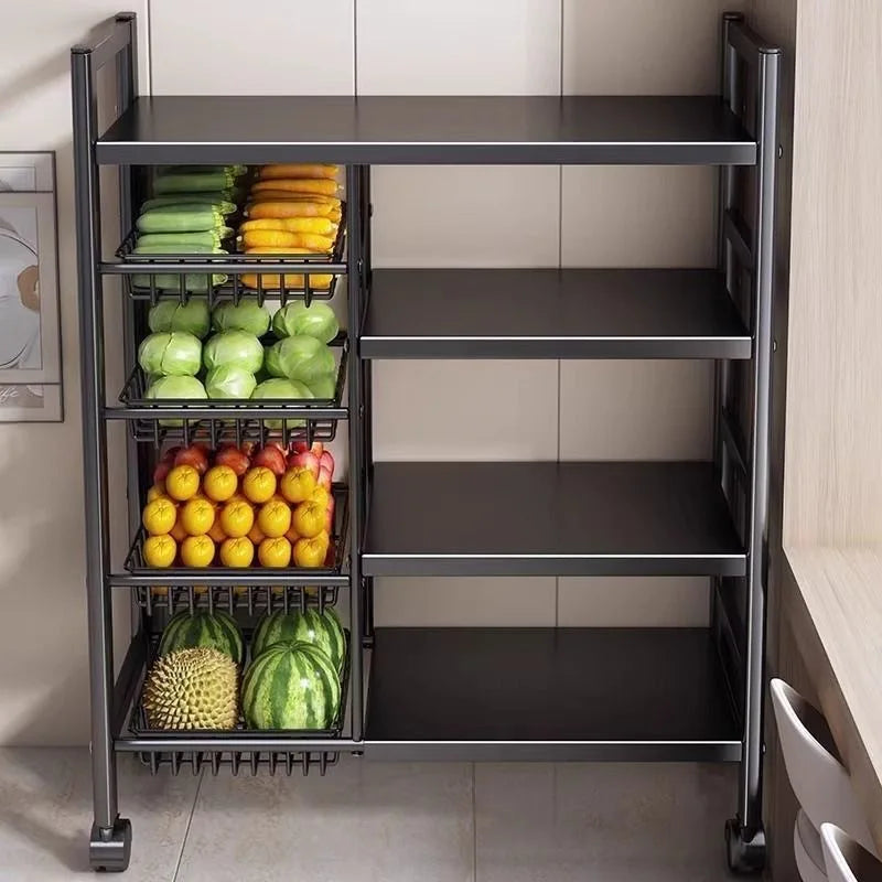 4-Stage Carbon Steel Kitchen Mobility Cart With Storage Baskets