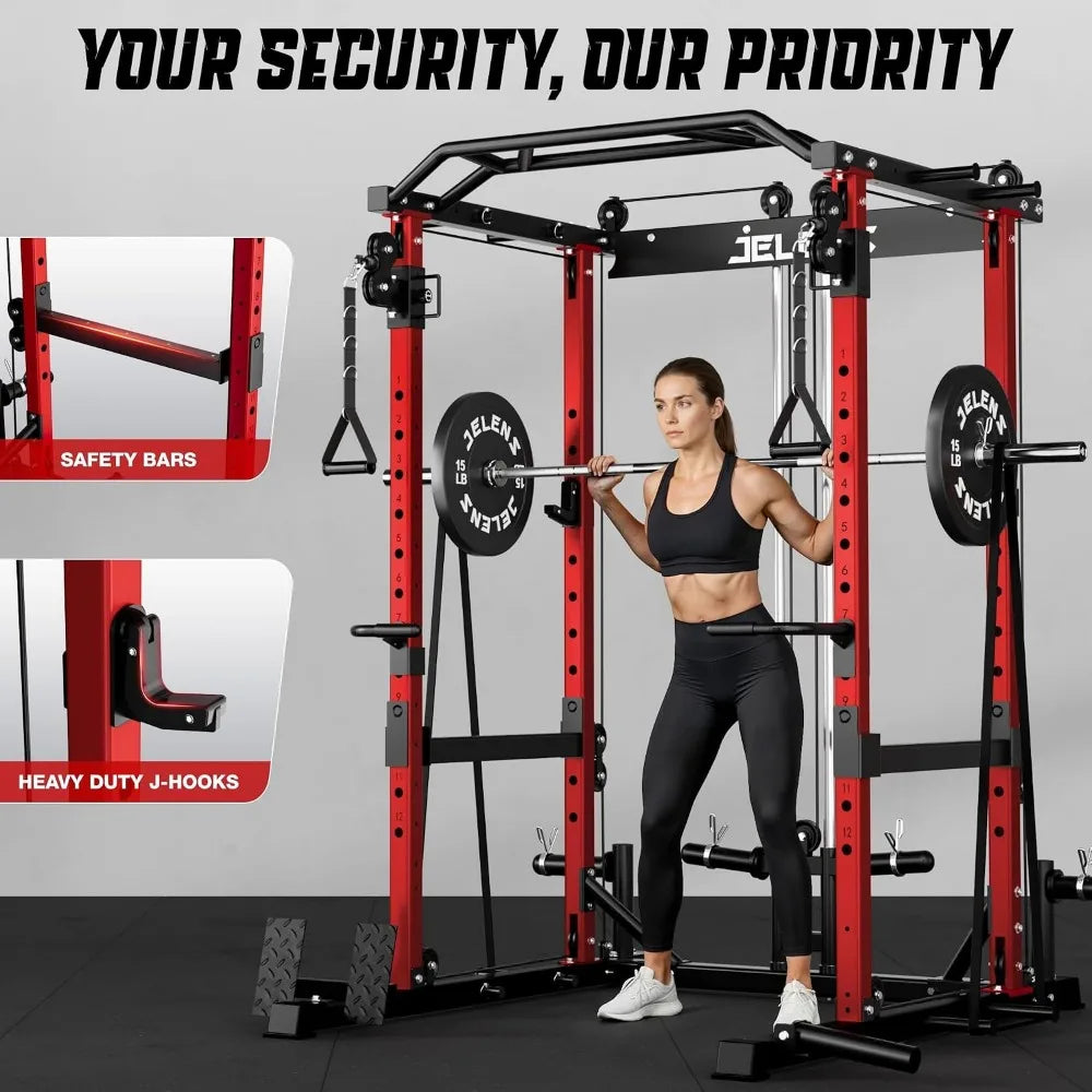 Squat Rack For Home Gym 2000Lbs Capacity With Adjustable Pulley System