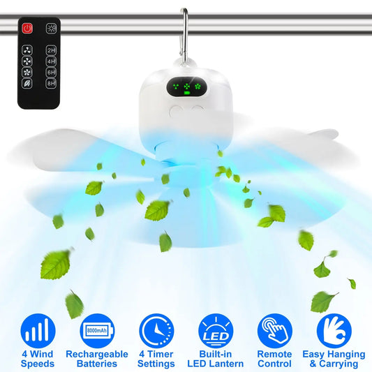 Portable 2 In 1 Camping Fan With Led Lantern And Remote Control
