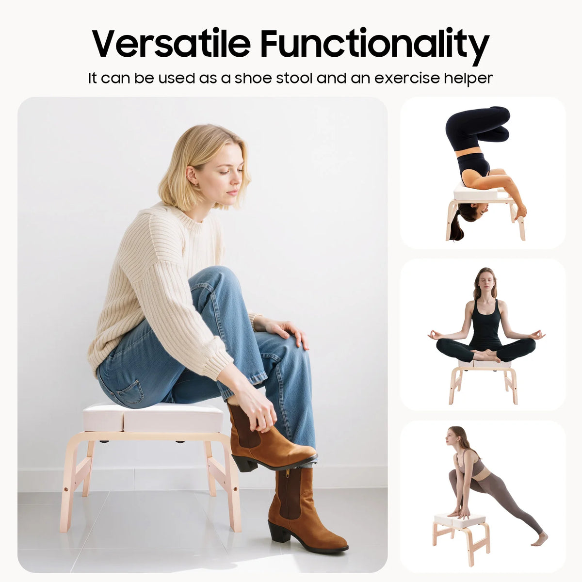 Wood Yoga Headstand Bench Stool Solid Wood Inversion Chair