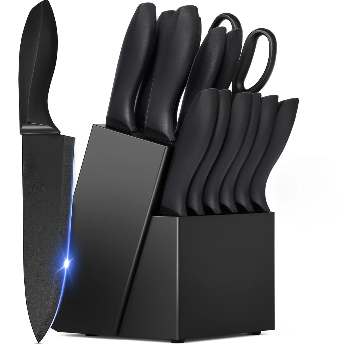 Stainless Steel Kitchen Knife Set With Block Sharpener Scissor
