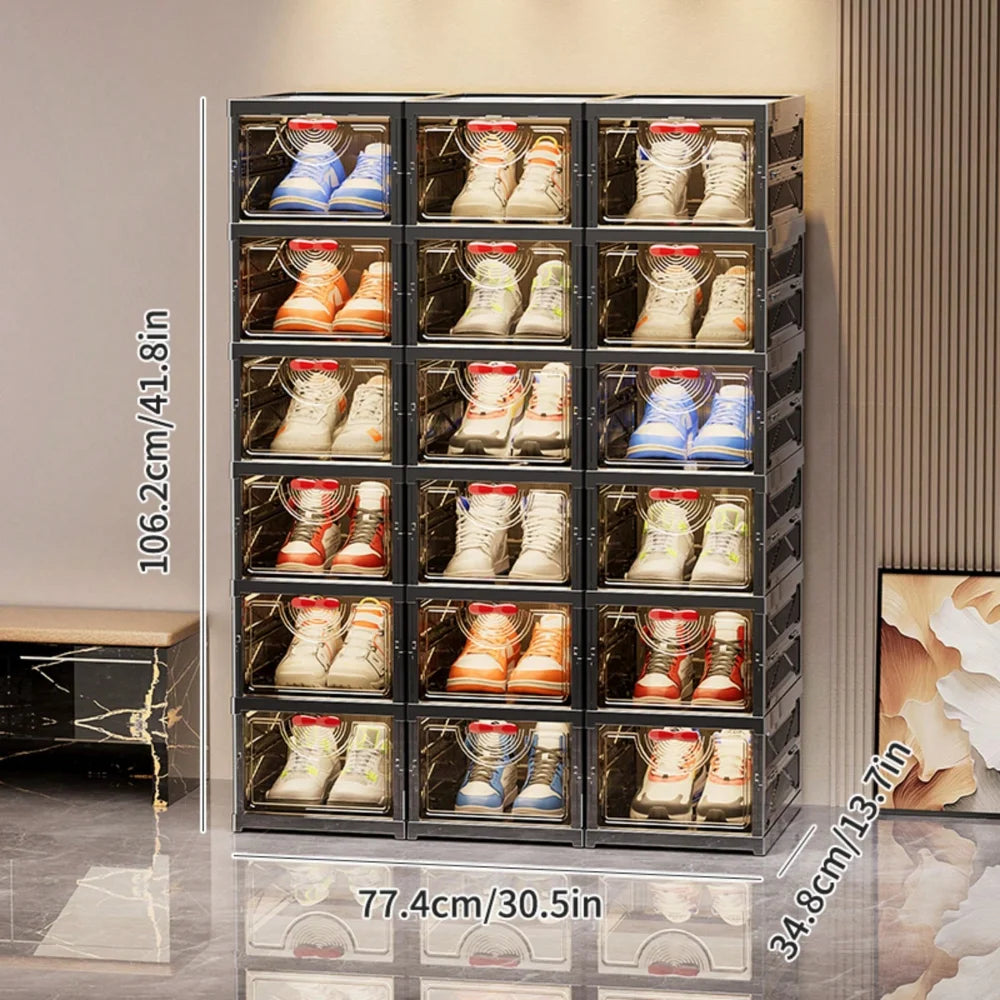 Foldable Shoe Box 6 Layer Transparent Storage For Entryway