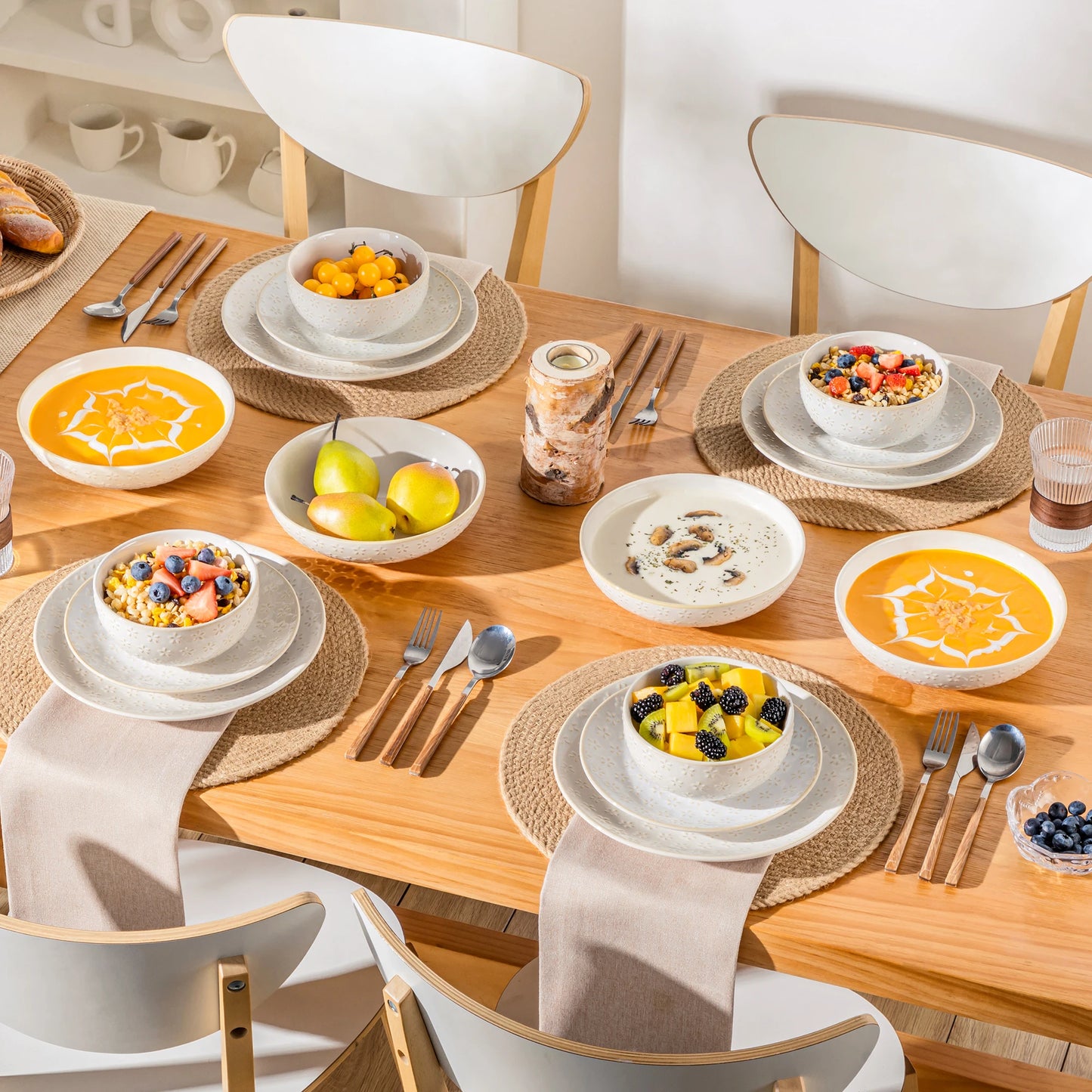 Malacasa Lydia Stoneware Dinner Set Embossed Dinnerware