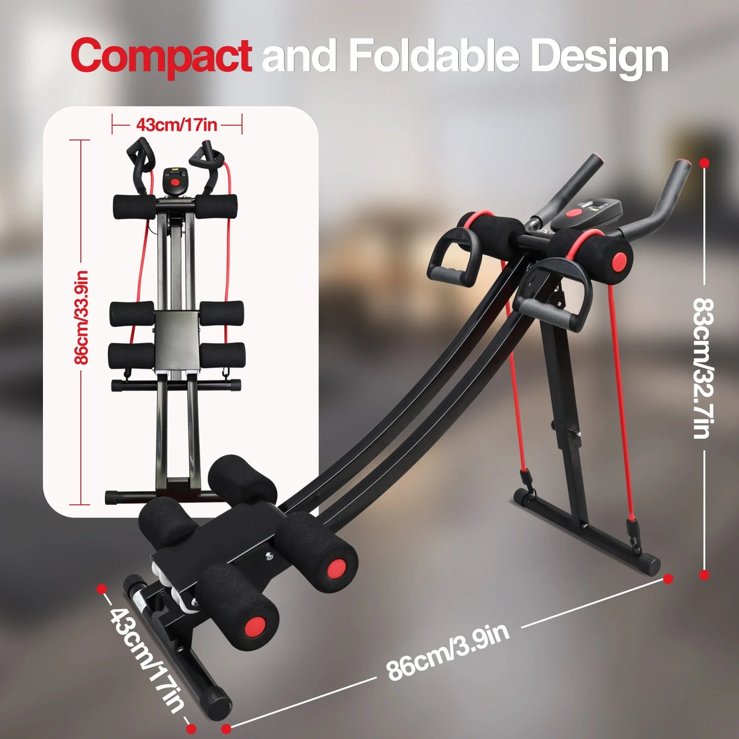 Foldable Ab Workout Machine With LCD Display And Resistance Bands