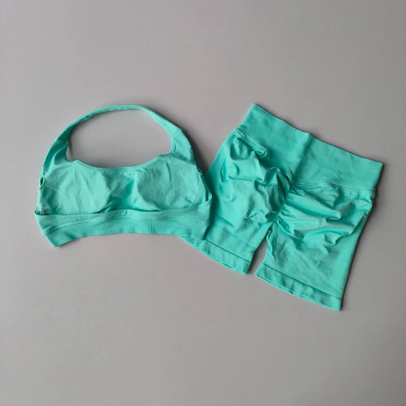 Seamless Breathable Yoga Bra And Shorts Set For Women