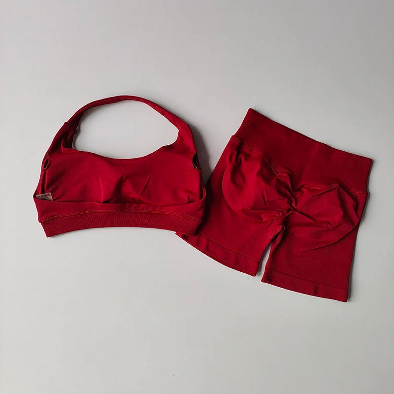Seamless Breathable Yoga Bra And Shorts Set For Women
