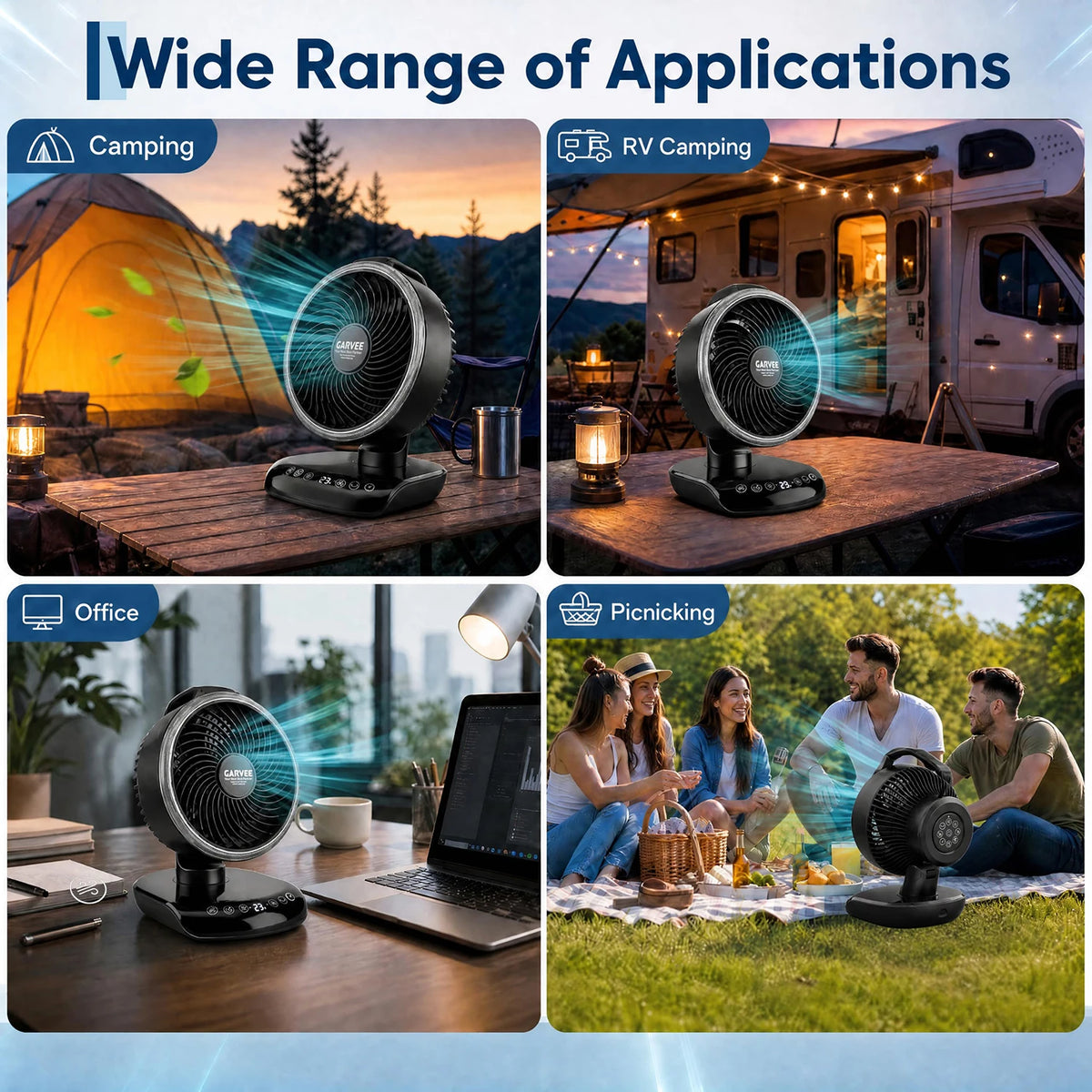 Himiss Portable Camping Fan With Remote Timer Led Light And 20000mAh Rechargeable Battery