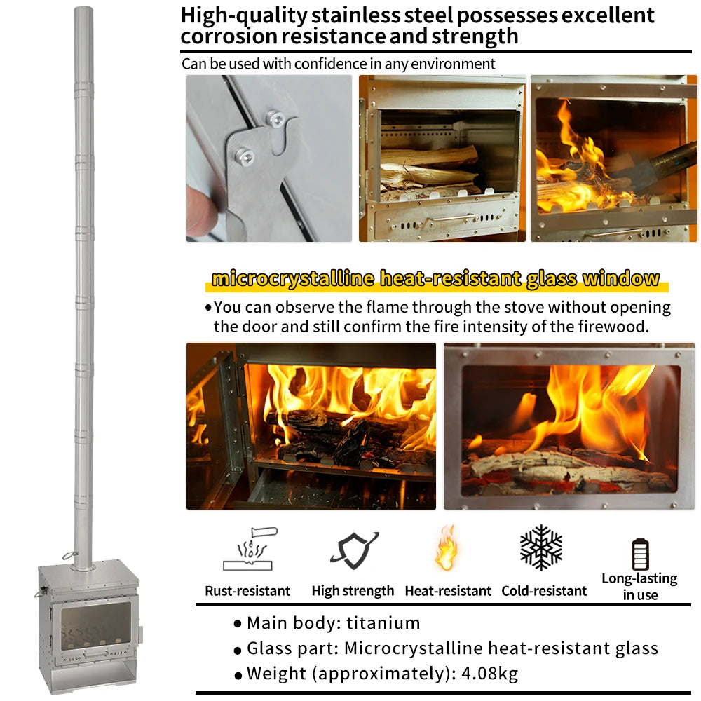 Soomloom Compact Portable Titanium Wood Burning Stove For Outdoor Camping And Grilling Adventures