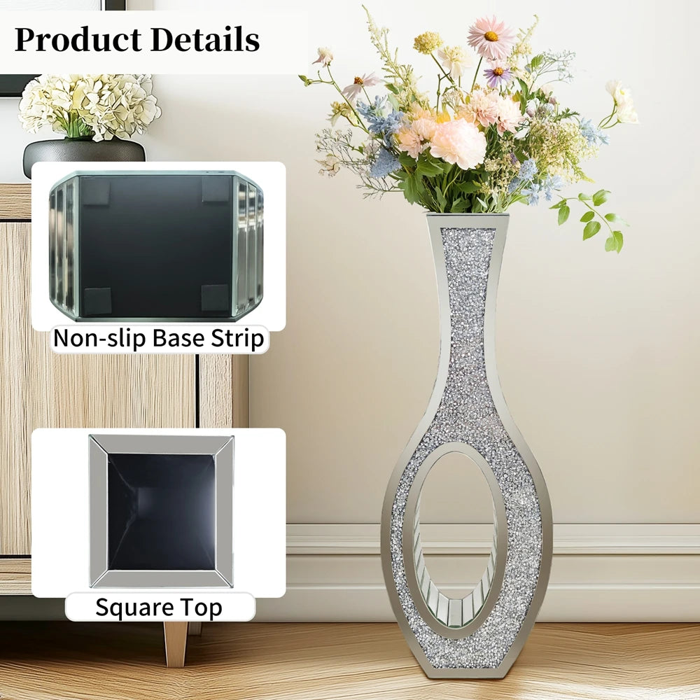 Mirror Finish Decorative Floor Vase With Crushed Diamond Design
