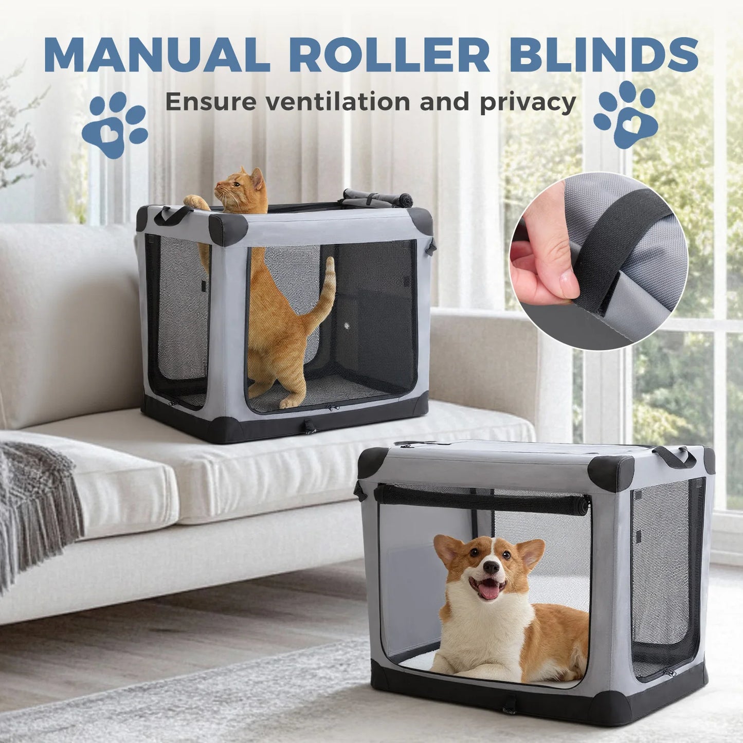 JHK Foldable Soft Dog Crate With Three Doors Portable Indoor