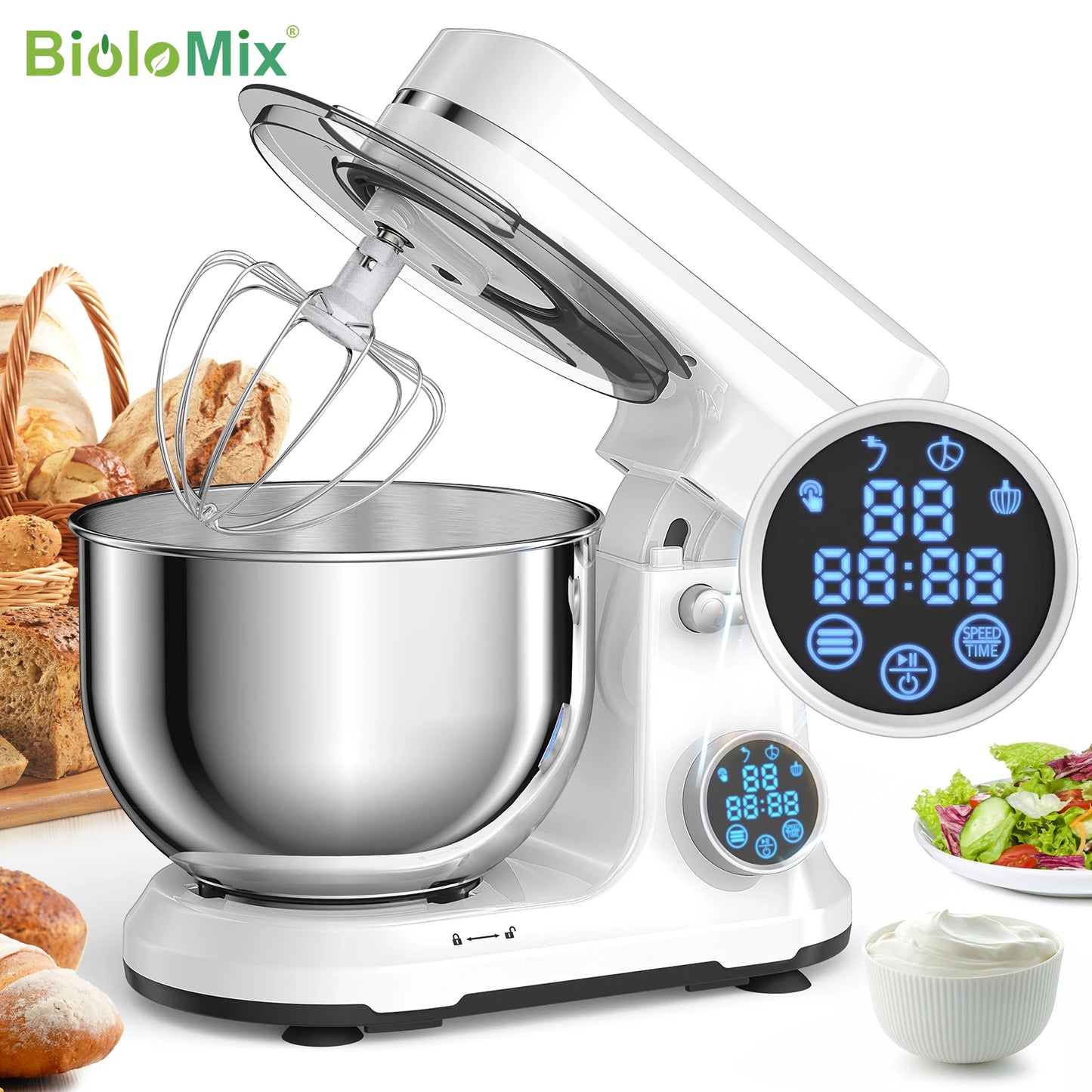 Biolomix 1200W Stand Mixer With 11 Speeds OLED DC Motor