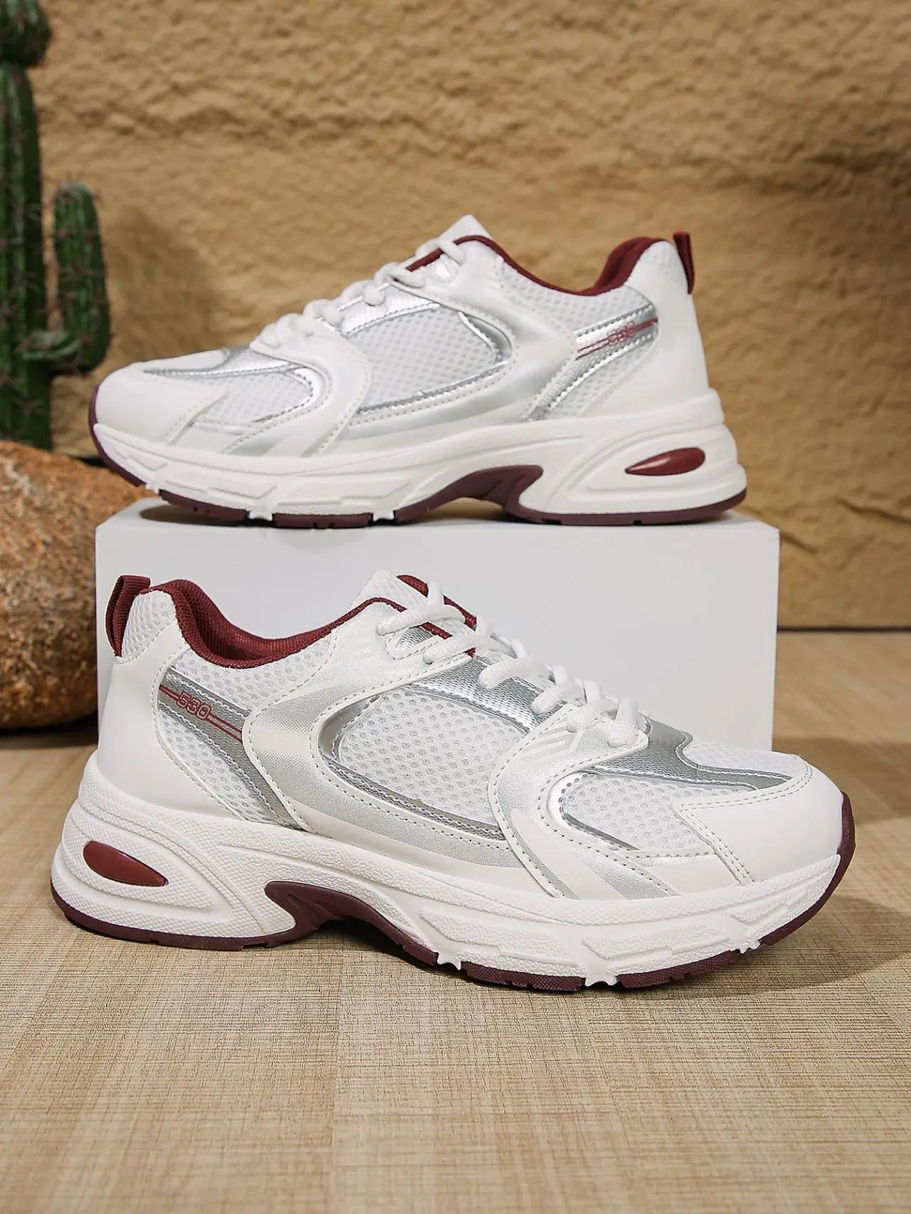 Women's Retro Dad Shoes Breathable Mesh Platform Sneakers Lace Up