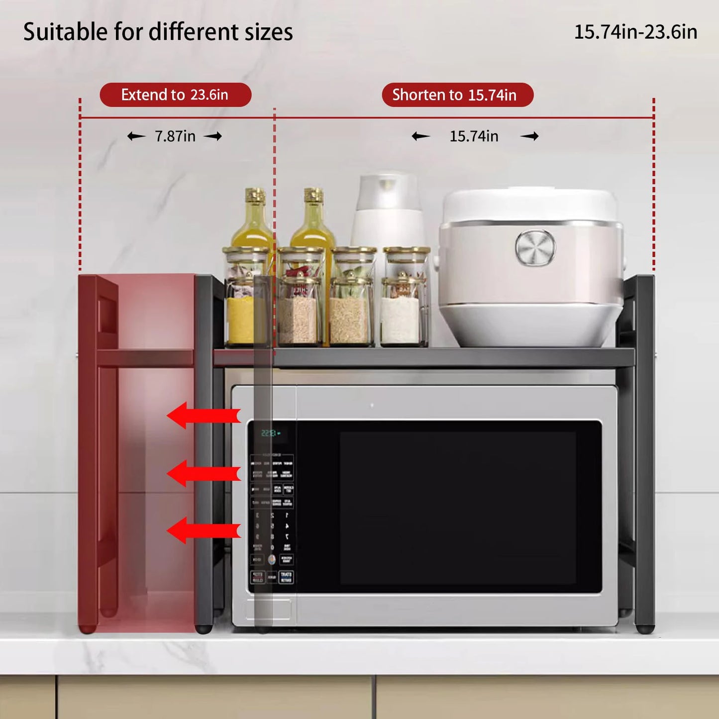 Expandable Microwave Shelf Organizer For Kitchen Countertop Storage